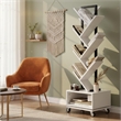 360-Degree Rotating Double V Bookcase with Lockable Wheels & Storage - White