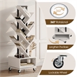 360-Degree Rotating Double V Bookcase with Lockable Wheels & Storage - White