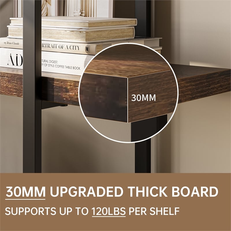 Heavy-Duty Brown Engineered Wood 6-Tier Bookshelf with Anti-Tip Kit