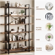 Heavy-Duty Brown Engineered Wood 6-Tier Bookshelf with Anti-Tip Kit