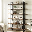 Heavy-Duty Brown Engineered Wood 6-Tier Bookshelf with Anti-Tip Kit