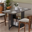 Space-Saving Folding Dining Table with 2-Layer Shelving & Lockable Wheels - Gray