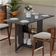 Space-Saving Folding Dining Table with 2-Layer Shelving & Lockable Wheels -Black