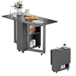 Space-Saving Folding Dining Table with 2-Layer Shelving & Lockable Wheels -Black
