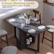 Space-Saving Folding Dining Table with 2-Layer Shelving & Lockable Wheels -Black