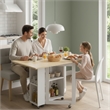 Space-Saving Folding Dining Table with 2-Layer Shelving & Lockable Wheels -White
