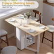 Space-Saving Folding Dining Table with 2-Layer Shelving & Lockable Wheels -White