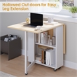 Space-Saving Folding Dining Table with 2-Layer Shelving & Lockable Wheels -White