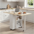 Space-Saving Folding Dining Table with 2-Layer Shelving & Lockable Wheels -White