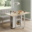 Space-Saving Folding Dining Table with 2-Layer Shelving & Lockable Wheels -White