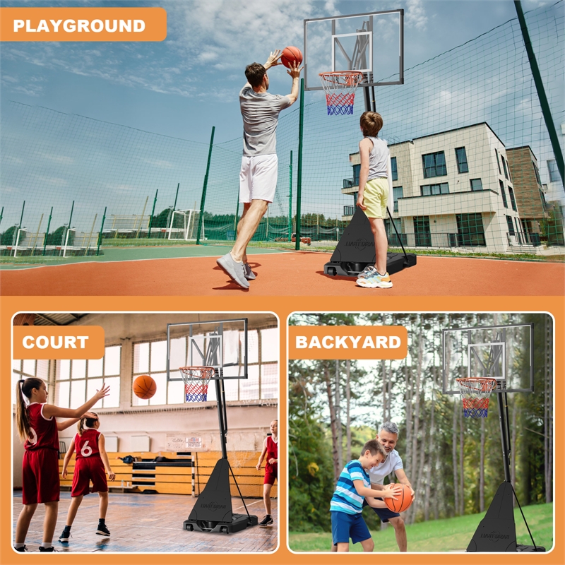 Black Portable Adjustable Basketball Hoop with Adjustable Height for All Ages