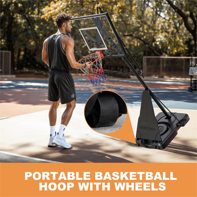 Black Portable Adjustable Basketball Hoop with Adjustable Height for All Ages