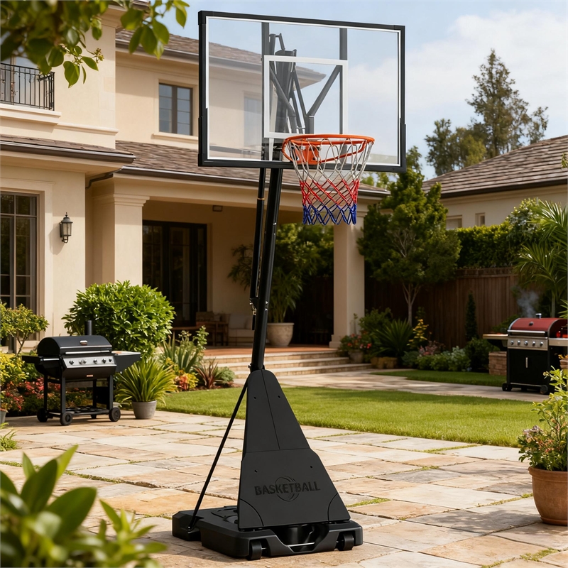 Black Portable Adjustable Basketball Hoop with Adjustable Height for All Ages