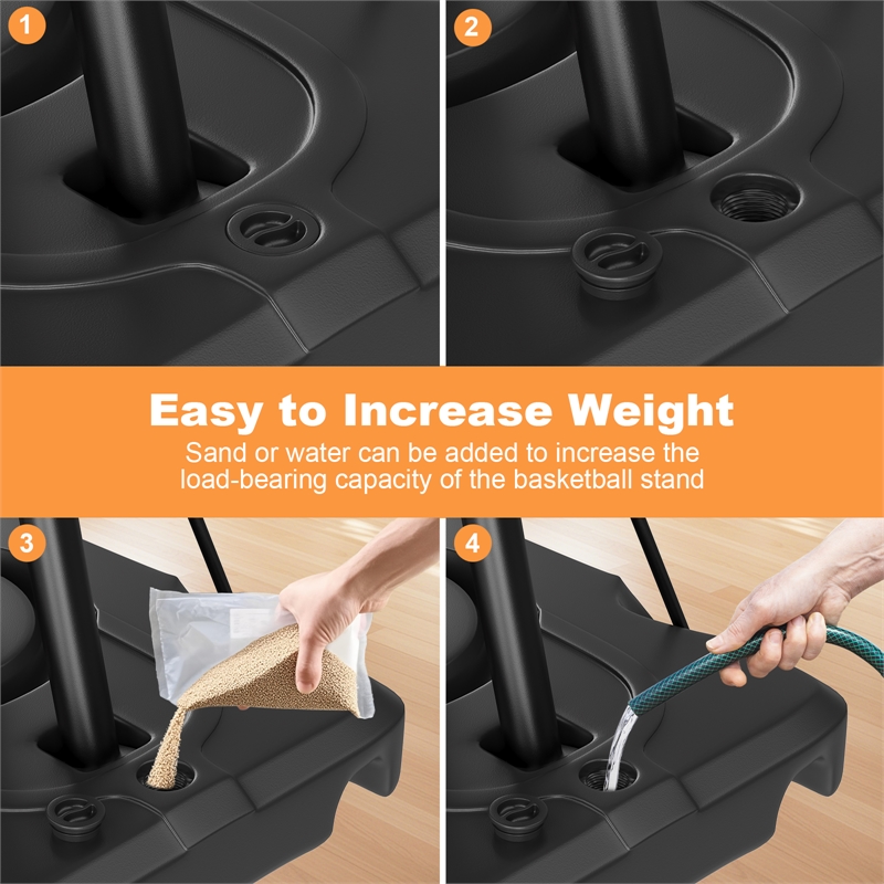 Black Portable Adjustable Basketball Hoop with Ball Return & Wheels