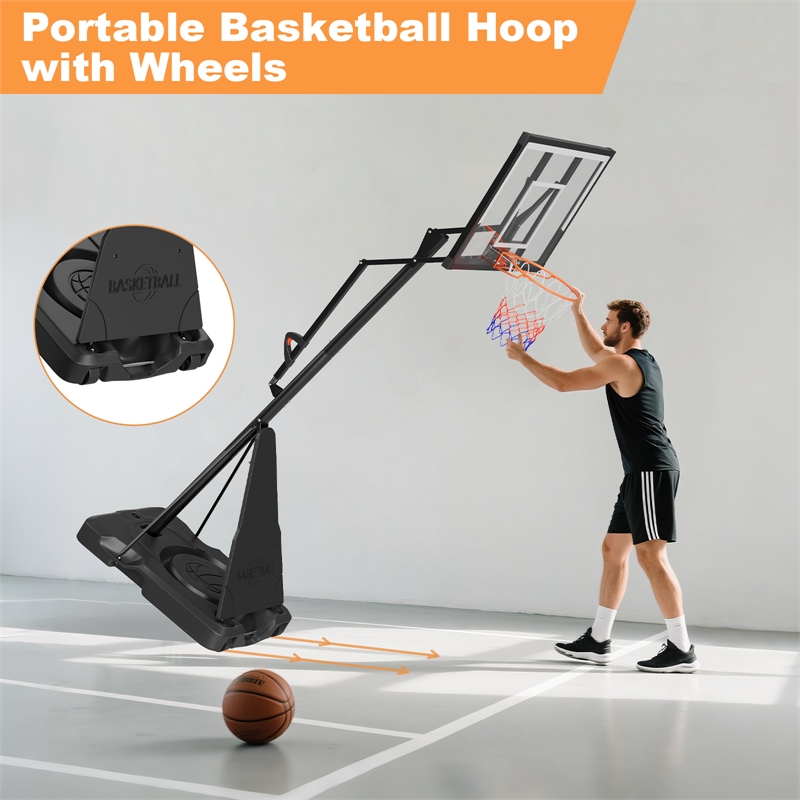 Black Portable Adjustable Basketball Hoop with Ball Return & Wheels