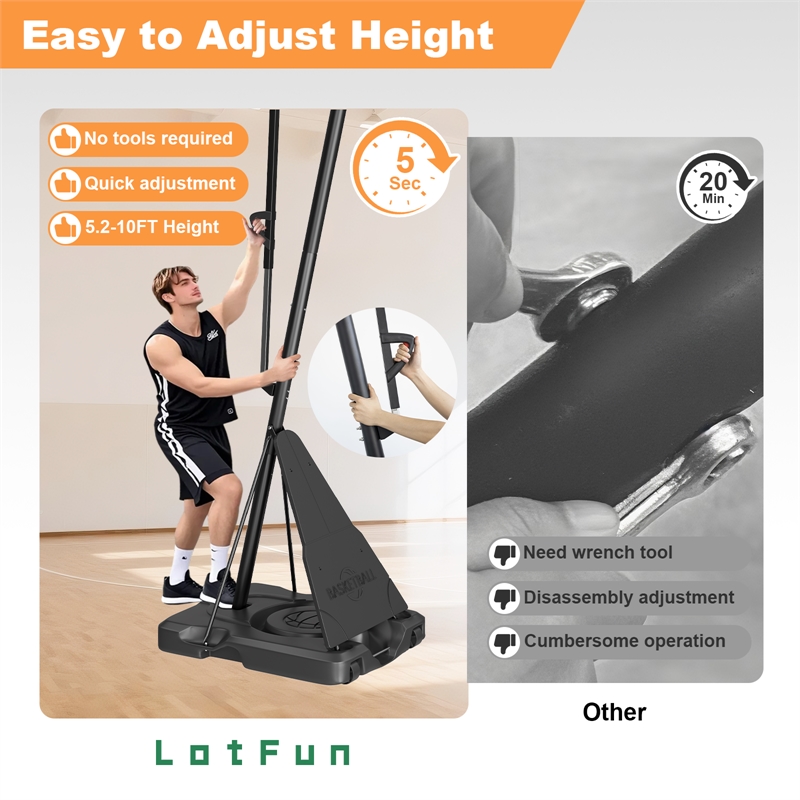 Black Portable Adjustable Basketball Hoop with Ball Return & Wheels