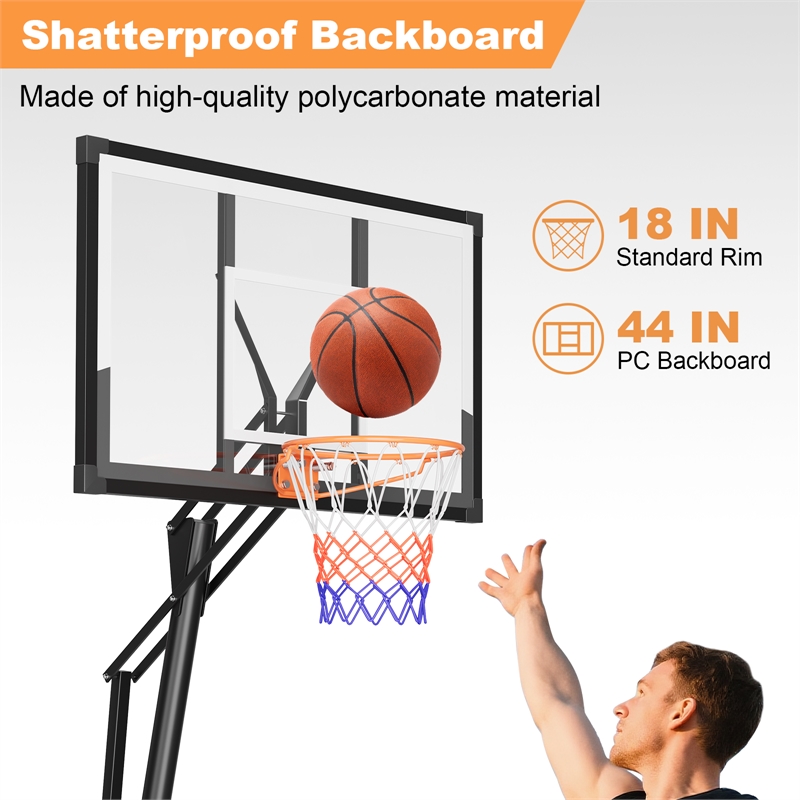 Black Portable Adjustable Basketball Hoop with Ball Return & Wheels