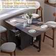 Space-Saving Folding Dining Table with Drawer & Cabinet - Gray