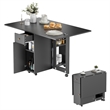 Space-Saving Folding Dining Table with Drawer & Cabinet - Black