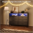 Black 6-Drawer Fabric Dresser with RGB LED Lights & Built-in Power Strip