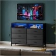 Black 6-Drawer Fabric Dresser with RGB LED Lights & Built-in Power Strip