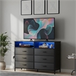 Black 6-Drawer Fabric Dresser with RGB LED Lights & Built-in Power Strip