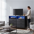 Black 6-Drawer Fabric Dresser with RGB LED Lights & Built-in Power Strip