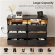 Black 6-Drawer Fabric Dresser with RGB LED Lights & Built-in Power Strip