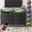 Black 6-Drawer Fabric Dresser with RGB LED Lights & Built-in Power Strip
