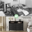 Black 6-Drawer Fabric Dresser with RGB LED Lights & Built-in Power Strip