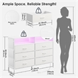 White 6-Drawer Fabric Dresser with RGB LED Lights & Built-in Power Strip