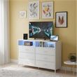 White 6-Drawer Fabric Dresser with RGB LED Lights & Built-in Power Strip
