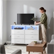 White 6-Drawer Fabric Dresser with RGB LED Lights & Built-in Power Strip