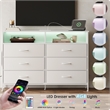 White 6-Drawer Fabric Dresser with RGB LED Lights & Built-in Power Strip