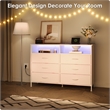 White 6-Drawer Fabric Dresser with RGB LED Lights & Built-in Power Strip