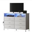 White 6-Drawer Fabric Dresser with RGB LED Lights & Built-in Power Strip