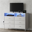 White 6-Drawer Fabric Dresser with RGB LED Lights & Built-in Power Strip