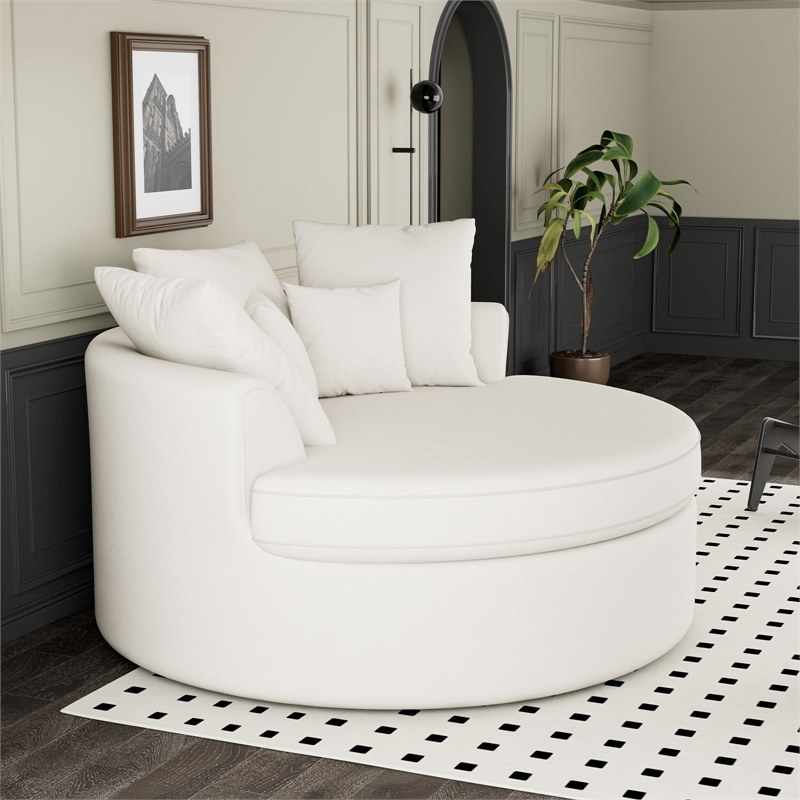 CRO Decor White Fabric free-install fully foam-filled Compressed sofa