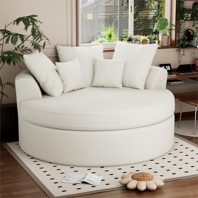CRO Decor White Fabric free-install fully foam-filled Compressed sofa