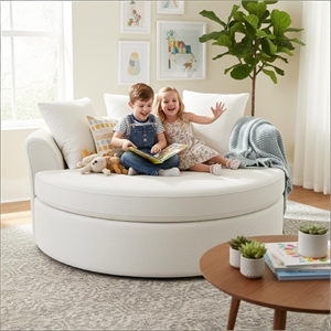 CRO Decor White Fabric free-install fully foam-filled Compressed sofa