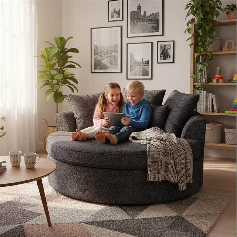 CRO Decor Dark Gray Fabric free-install fully foam-filled Compressed sofa