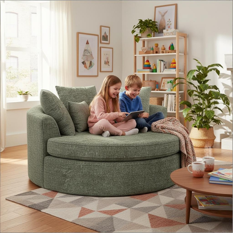 CRO Decor Green Fabric free-install fully foam-filled Compressed sofa