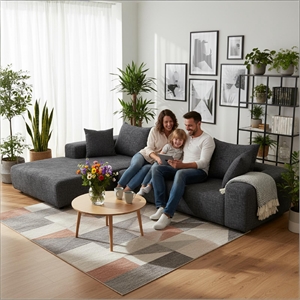 Dark Gray L-shaped Chenille free-install fully foam-filled Compressed sofa