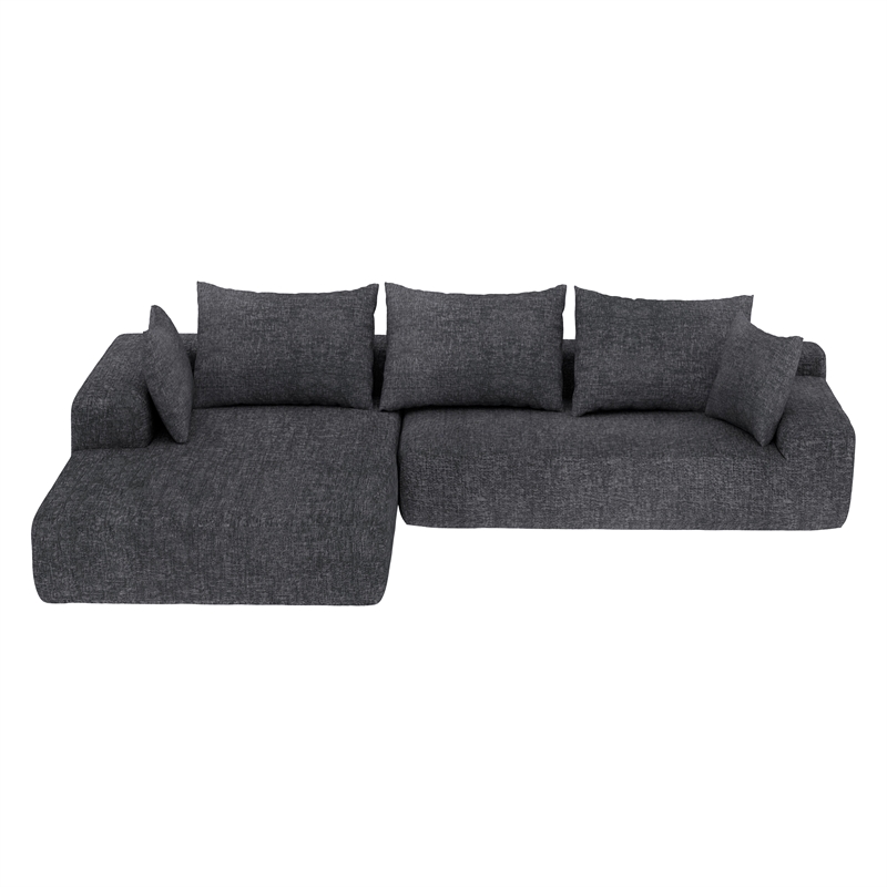 Dark Gray L-shaped Chenille free-install fully foam-filled Compressed sofa
