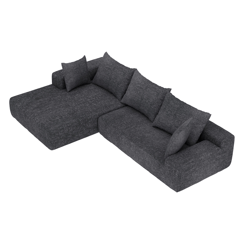 Dark Gray L-shaped Chenille free-install fully foam-filled Compressed sofa