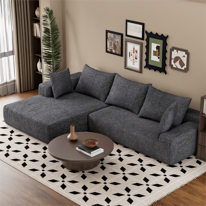 Dark Gray L-shaped Chenille free-install fully foam-filled Compressed sofa
