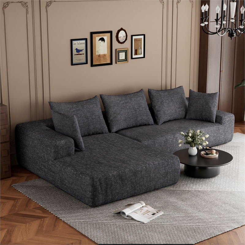 Dark Gray L-shaped Chenille free-install fully foam-filled Compressed sofa