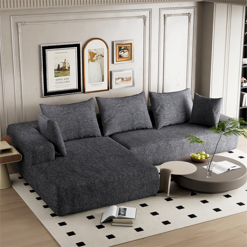 Dark Gray L-shaped Chenille free-install fully foam-filled Compressed sofa
