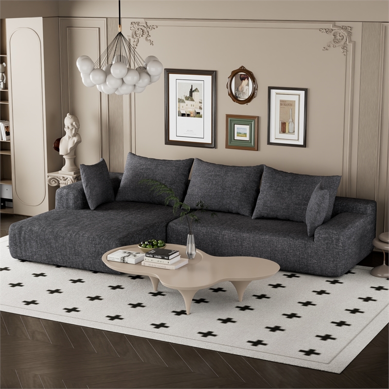 Dark Gray L-shaped Chenille free-install fully foam-filled Compressed sofa