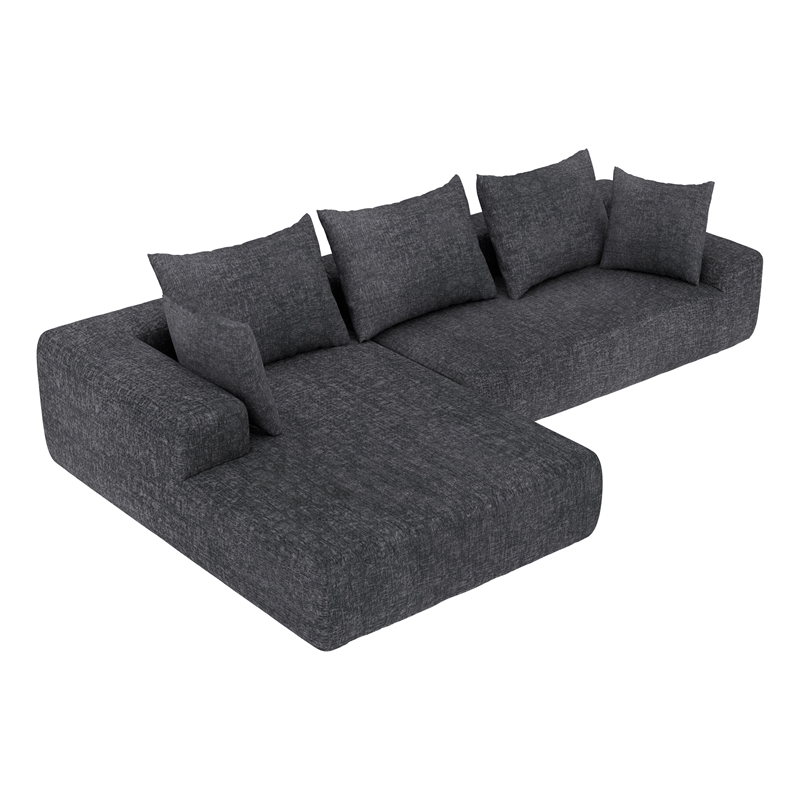 Dark Gray L-shaped Chenille free-install fully foam-filled Compressed sofa
